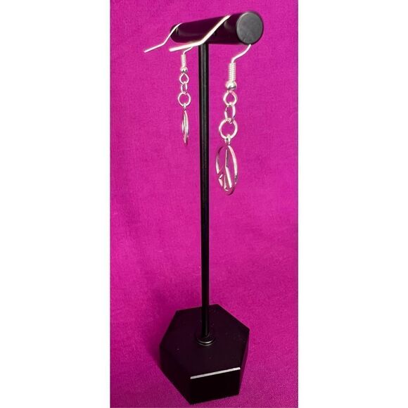 Handmade Dangly Silver Peace Sign Earrings - Picture 3 of 3